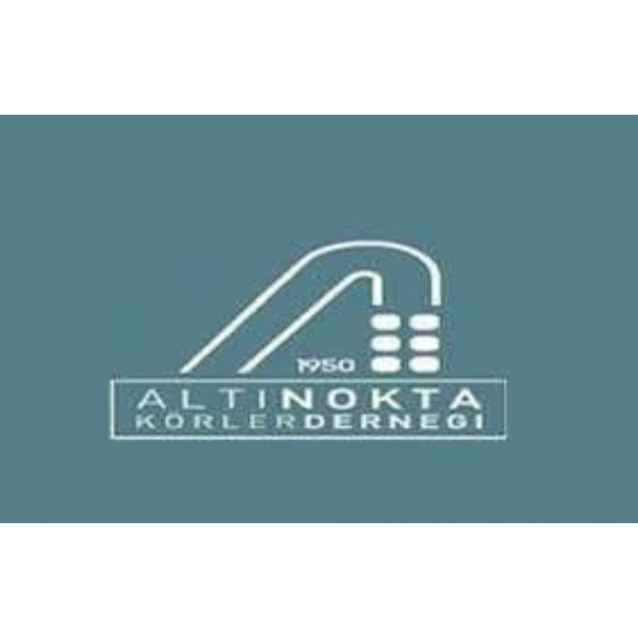 Altı Nokta Körler Derneği logosu. Amblemde Braille alfabesini temsil eden altı nokta, stilize edilmiş bir beyaz bastonu da andıran A harfi ve 1950 kuruluş yılı bilgisi beyaz renkte yer alıyor.