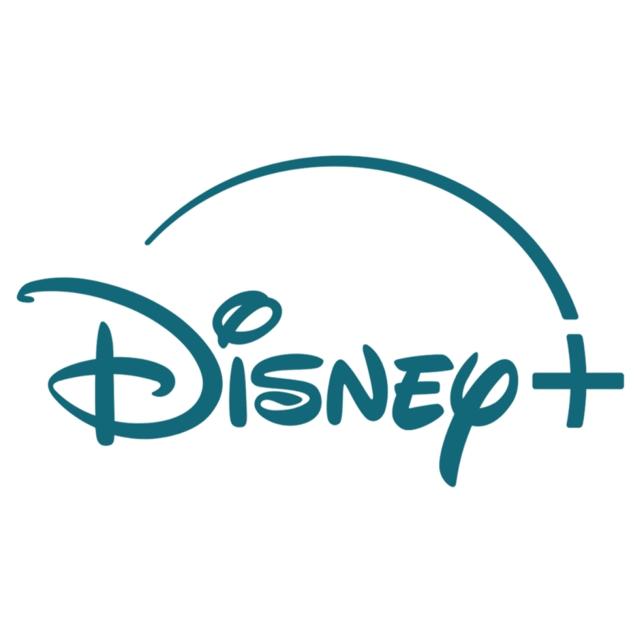 Beyaz arka plan üzerinde, kendine has ikonik yazı tipiyle koyu turkuaz renkte Disney yazısı ve yanında artı işareti bulunuyor. Yazının üzerinden geçen kavisli bir çizgi artı işaretine kadar uzanıyor.