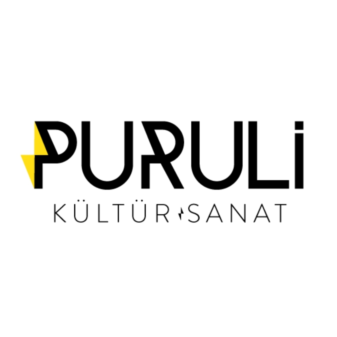İlk harfi sarı detaylı olan siyah, köşeli ve stilize PURULI yazısı; altında daha ince bir fontla KÜLTÜR SANAT ibaresi yer alıyor.