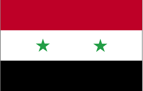 Suriye-Betimleyen: Zeynep GÜL  Eşit parçalara bölünmüş 3 yatay şerit…  Üstten aşağı sırasıyla kırmızı, beyaz ve siyah. Ortadaki beyaz şeridin üzerinde birbirine eşit uzaklıkta 2 yeşil yıldız görülmekte.