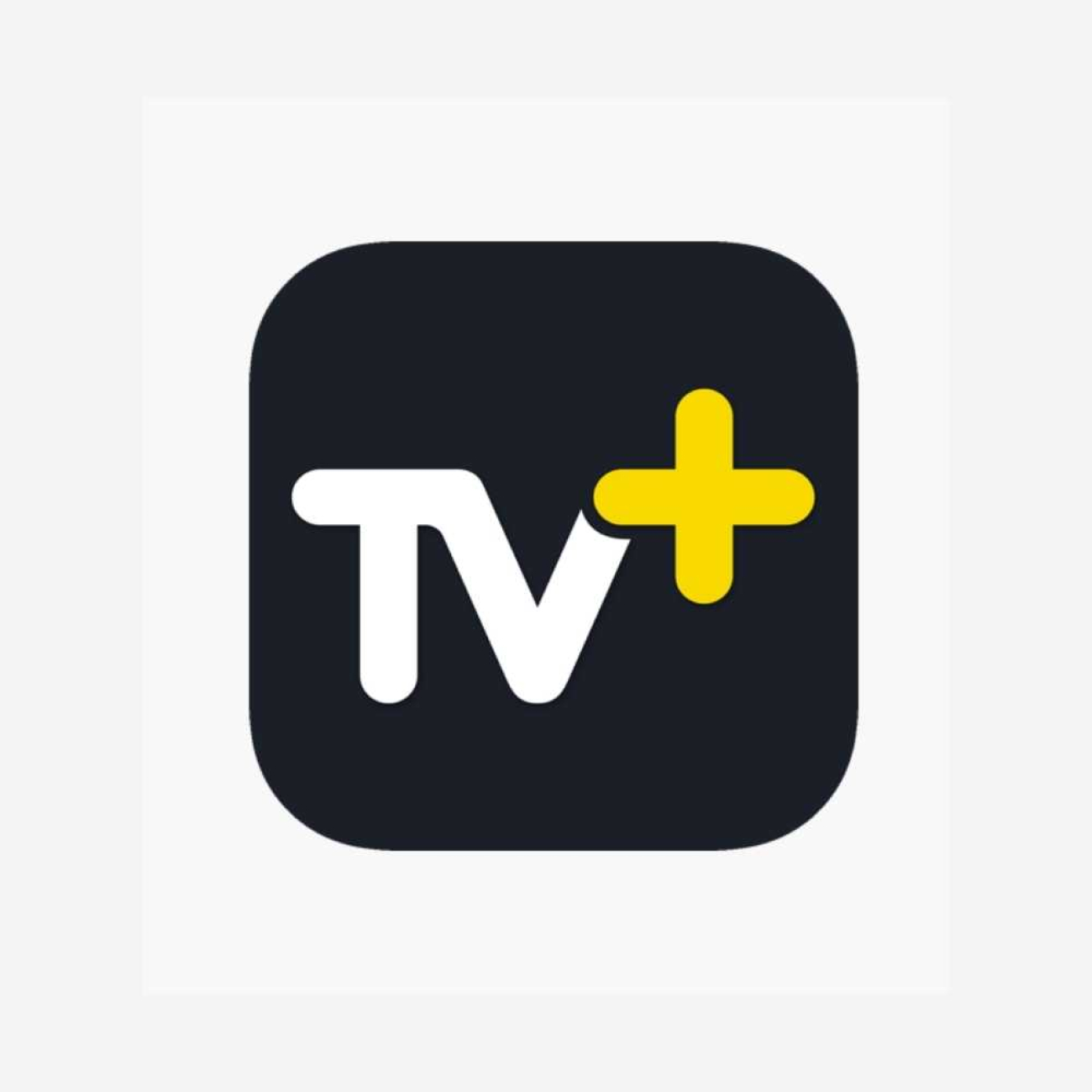TV+ logosu. Siyah arka plan üzerine beyaz TV yazısı ve sarı artı sembolünden oluşuyor.