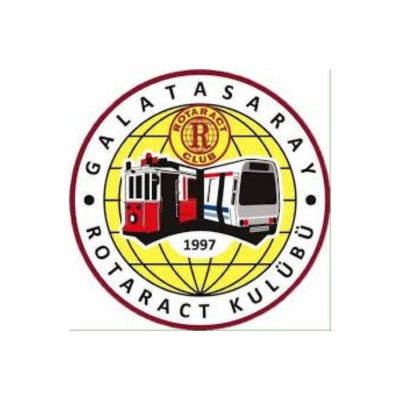 GALATASARAY ROTARACT KULUBÜ Galatasaray Rotaract Kulübü logosu. Dairesel tasarımın ortasında İstanbul'un ulaşım simgeleri olan nostaljik tramvay ve modern metro görseli bir arada kullanılmış.
