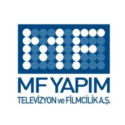 MF YAPIM Beyaz zemin üzerinde, üstte lacivert bir dikdörtgen içinde küçük dairelerden oluşan MF harfleri ve altında büyük harflerle MF YAPIM TELEVİZYON ve FİLMCİLİK A.Ş. yazısı yer alan logo.