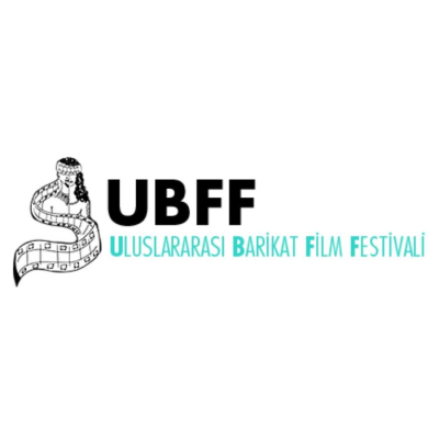 UBFF UBFF Uluslararası Barikat Film Festivali logosu. Solunda film şeridine sarılmış, gözleri bağlı bir insan figürü bulunuyor.