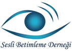 biri alta diğer üste gelecek şekilde birleştirip göz şekli verilmiş yer yer açık, yer yer koyu tonların kullanıldığı turkuaz şeklindeki iki yayın, ortasında oluşan boşluğa kornea niyetine gene turkuaz renginde bir yuvarlak koyulmuş. yaylardan üstte olan alttakiyle birleşmesi gereken sağ üst köşeye kadar uzamamış, daha erken kıvrılıp ortadaki yuvarlakla birleşmiş. Onun uzayıp devam etmesi ve alttakiyle birleşmesi gereken sağ üst köşede oluşan açıklığa ses dalgalarını simgeleyen üç parantez yerleştirilmiş. Göz şeklinin altında gene turkuaz renkte italik, kıvrımlı harflerle 'sesli betimleme derneği' yazılmış
